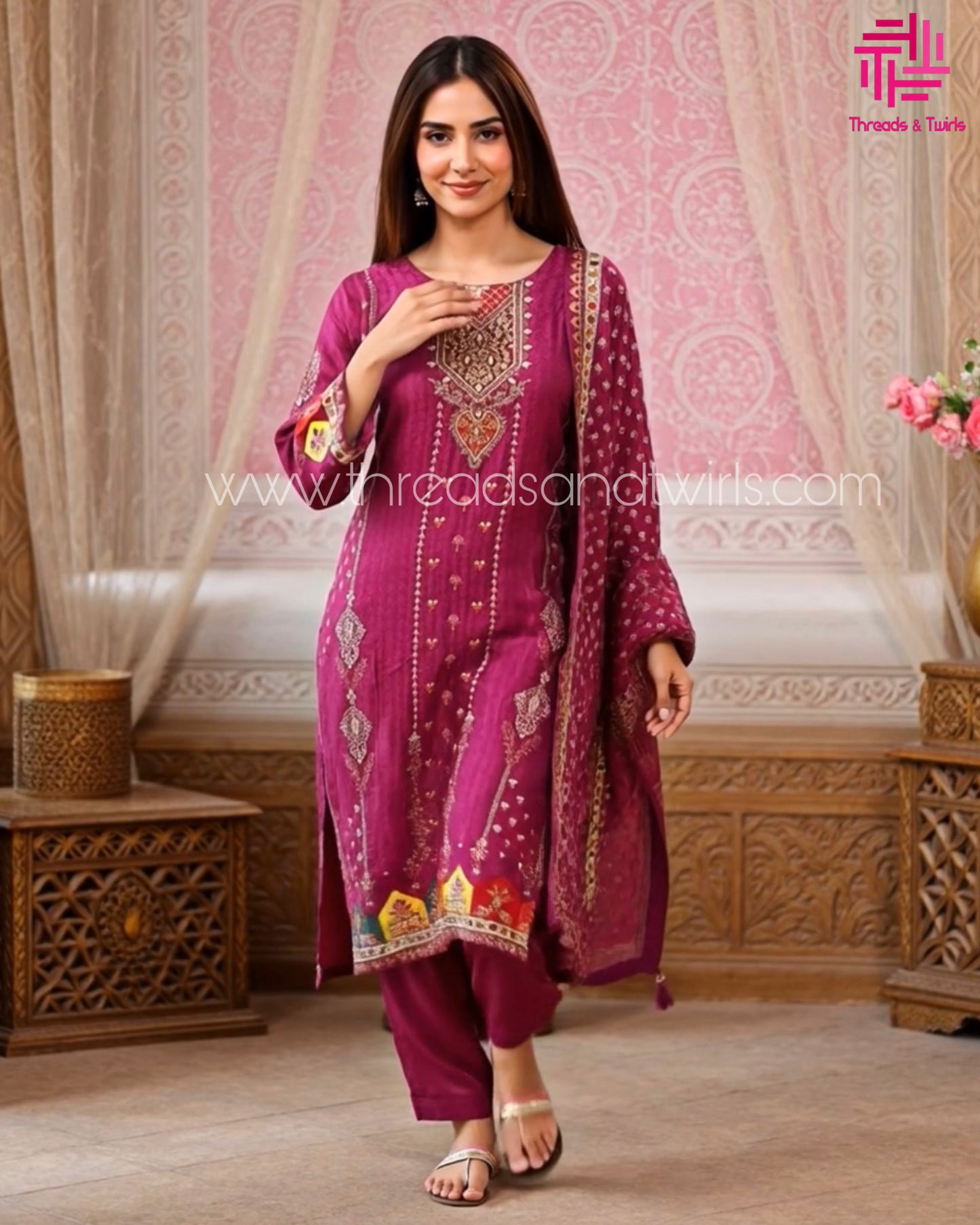 Purple Muslin Printed Salwar Suit with Matching Dupatta | Threads & Twirls