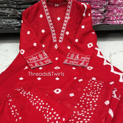Priya - Block Print Suit Set - Red and White | Threads & Twirls