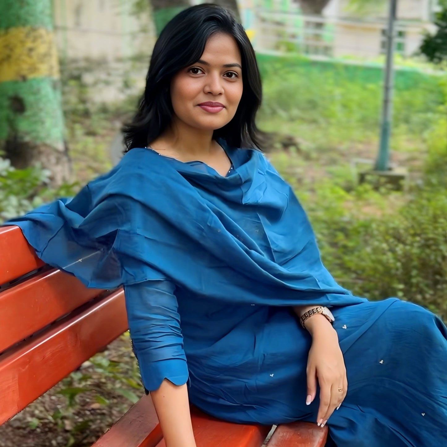 Royal Blue Mul Chanderi Salwar Suit with Peacock Embroidery | Threads & Twirls