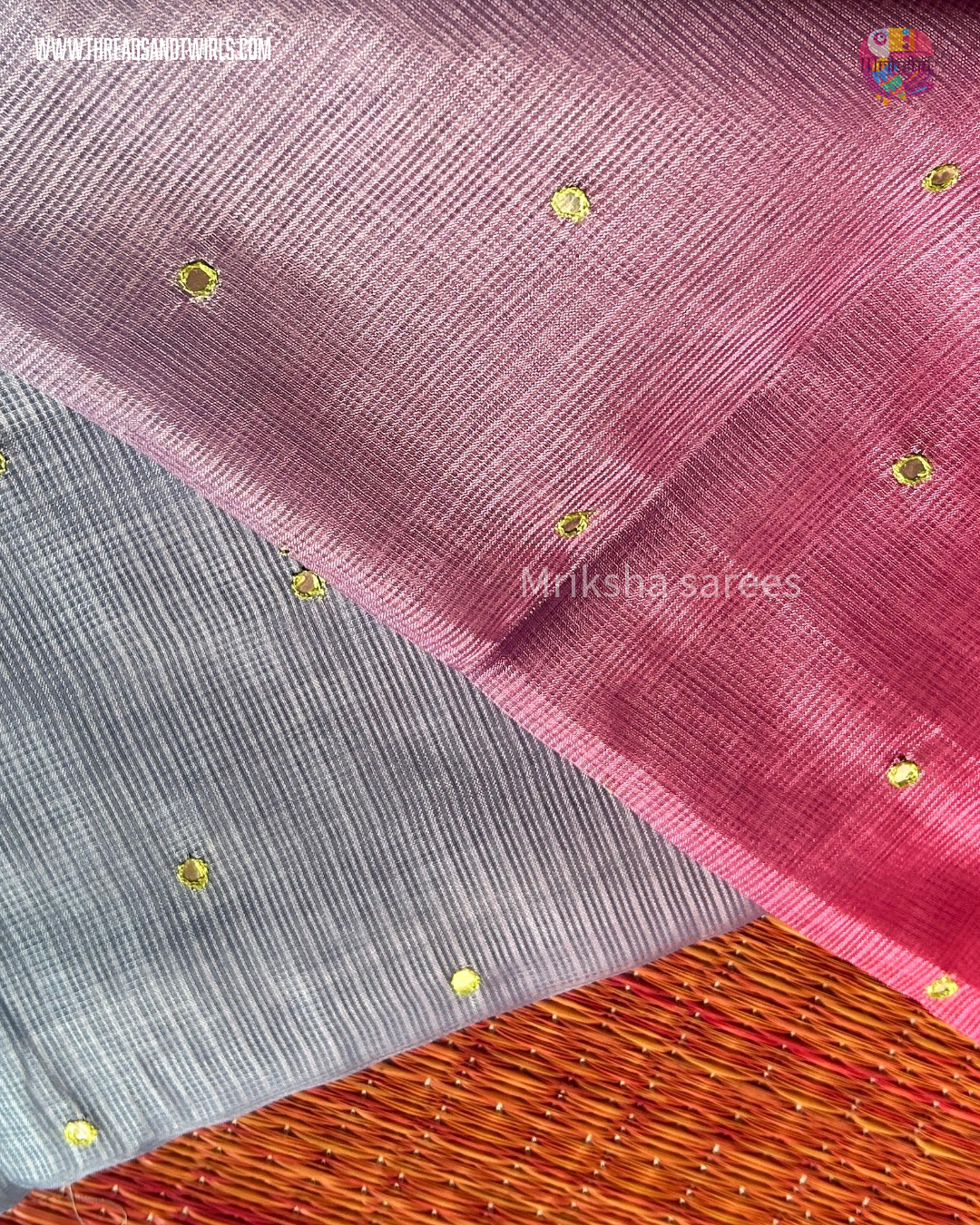 Kota Doria Ombre Saree with Mirror Work & Floral Printed Blouse – Mriksha Sarees
