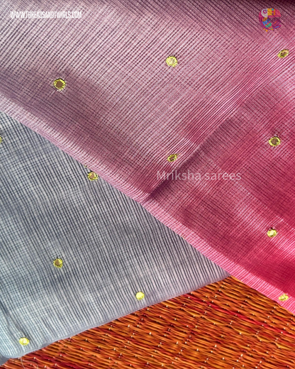 Kota Doria Ombre Saree with Mirror Work & Floral Printed Blouse – Mriksha Sarees