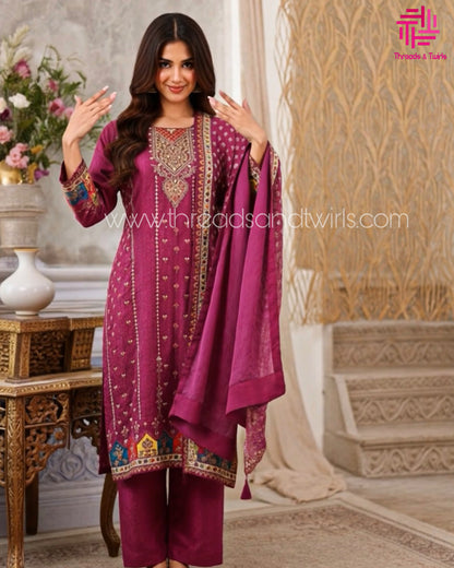 Purple Muslin Printed Salwar Suit with Matching Dupatta | Threads & Twirls