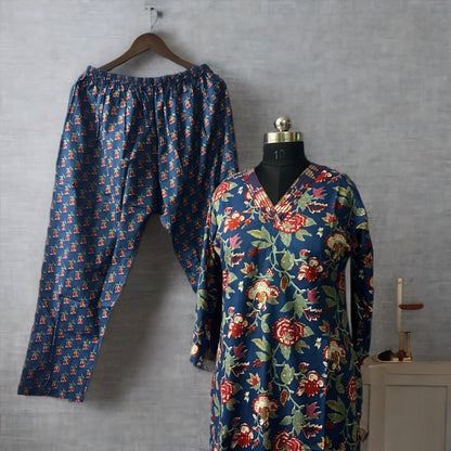 Floral V-Neck Cotton Salwar Suit with Printed Dupatta – Daily Wear