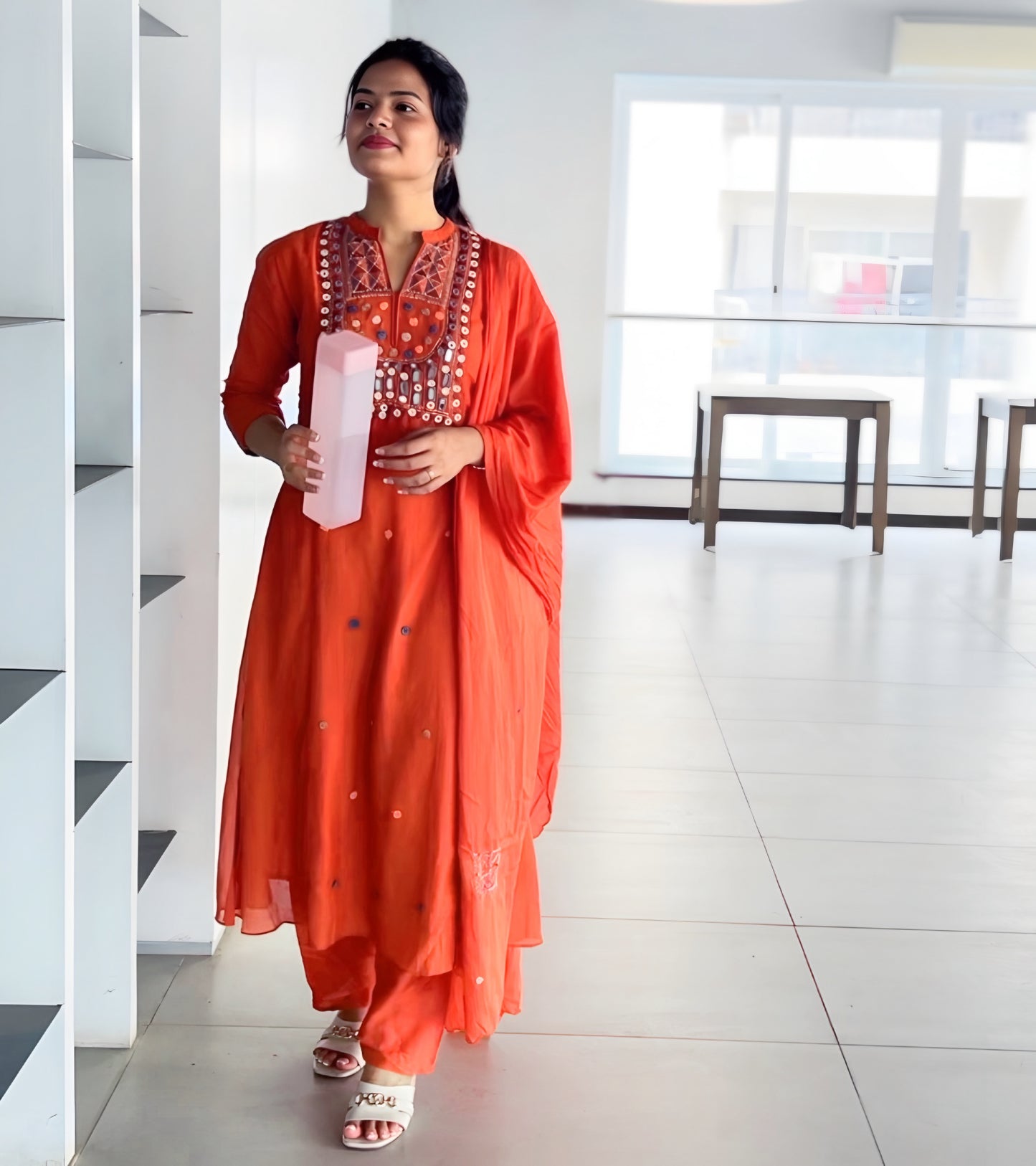 Rust Mul Chanderi Mirror Work Salwar Suit | Threads & Twirls