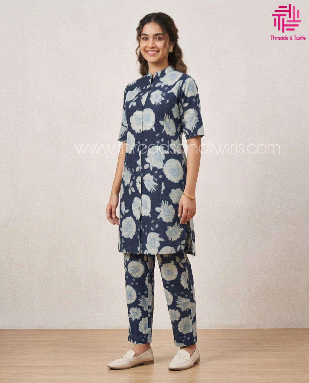 Floral Print Coords Set - Navy blue | Threads & Twirls