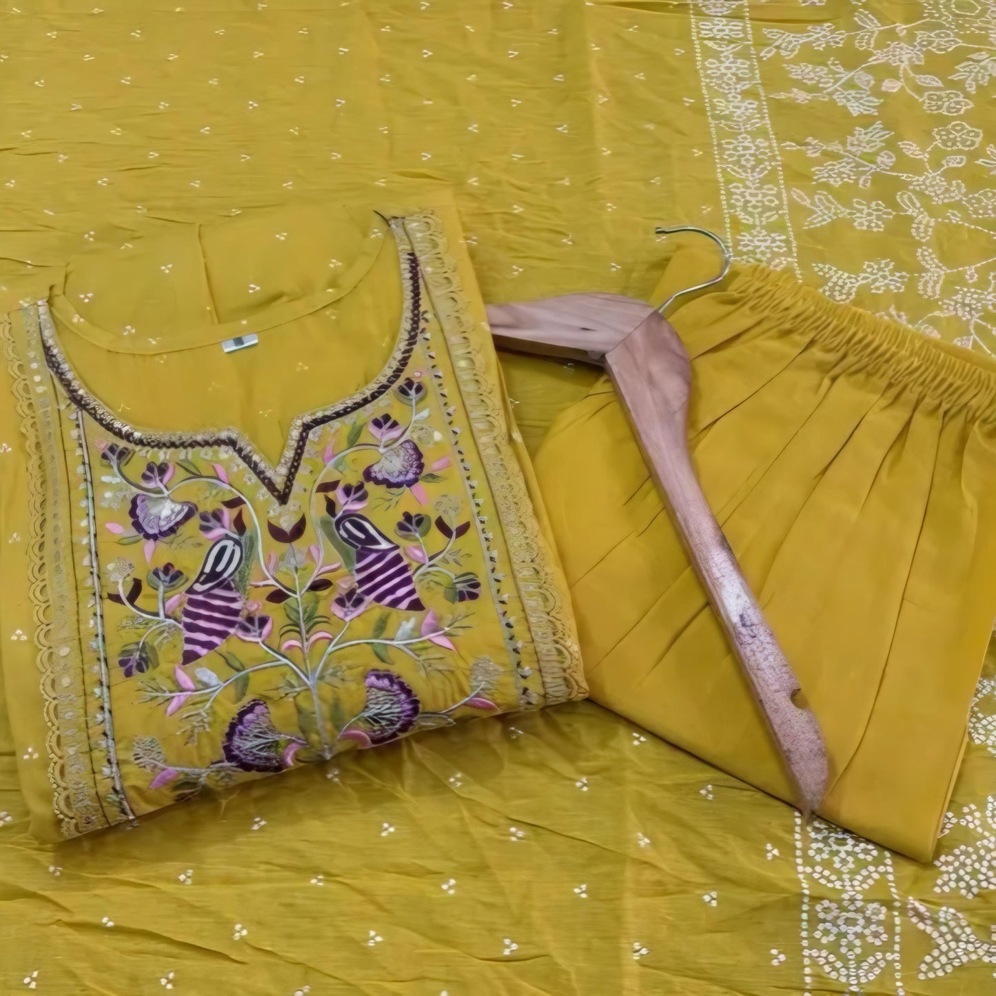 Mridula - Embroidered Cotton Suit Set - Mustard Yellow | Threads & Twirls
