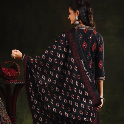 Akshara - Ikkat Suit Set - Black and Red | Threads & Twirls