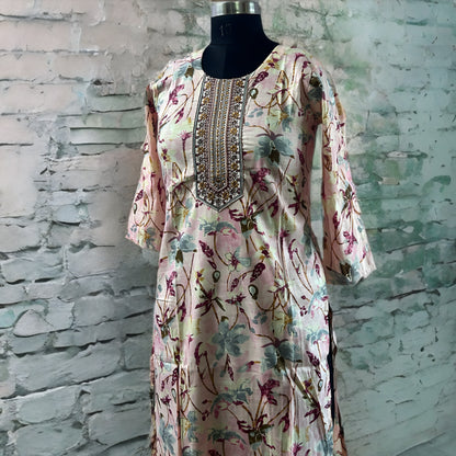 Printed Cotton Salwar Suit with Gottapati Work – Green & Pink | Threads & Twirls