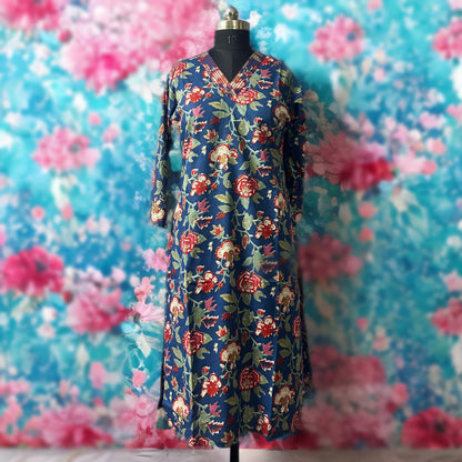 Floral V-Neck Cotton Salwar Suit with Printed Dupatta – Daily Wear