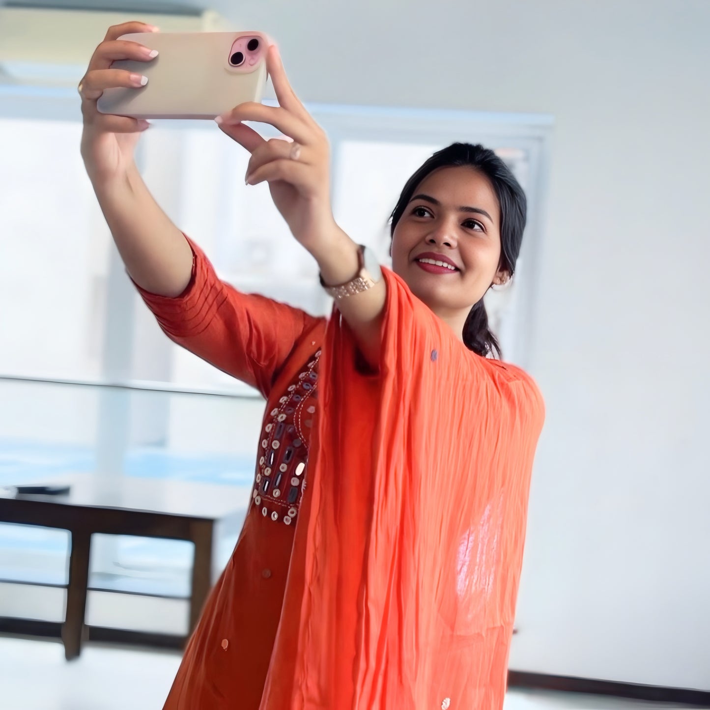 Rust Mul Chanderi Mirror Work Salwar Suit | Threads & Twirls