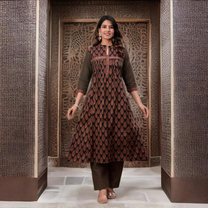 Elegant Pure Cotton Pintuck Kurtha Set with Pocket & Dupatta – Ethnic Salwar Suit for Women | Threads & Twirls