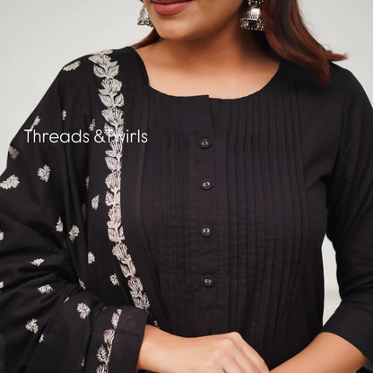 Kanishka - Mul Mul Cotton Suit Set - Black | Threads & Twirls