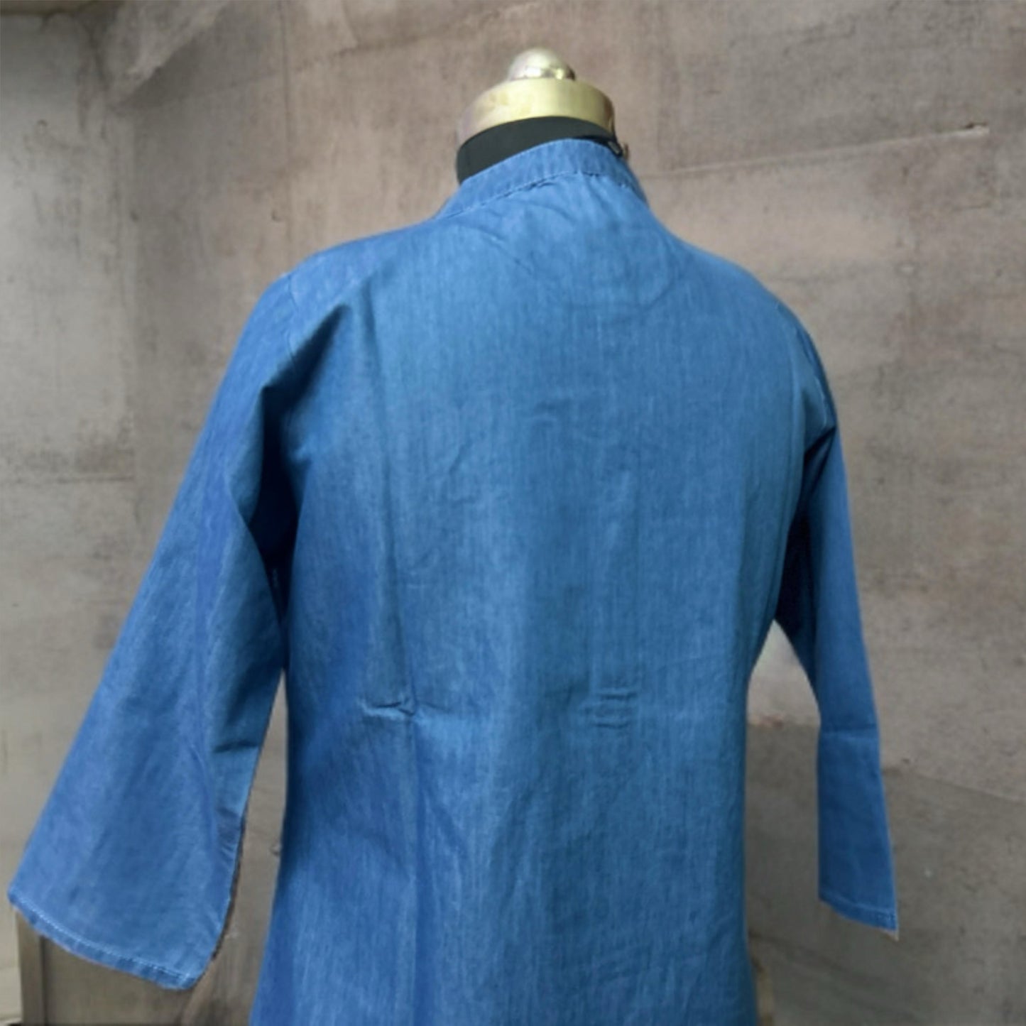 Denim Kurti with Rangoli Print – Casual Chic Cotton Kurti for Women