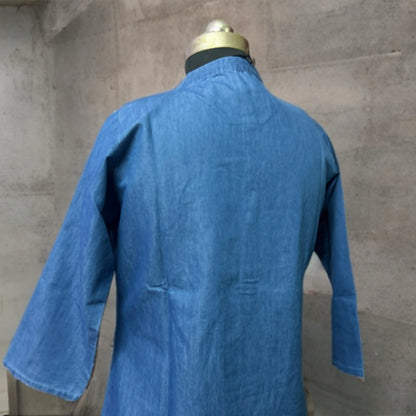 Denim Kurti with Rangoli Print – Casual Chic Cotton Kurti for Women