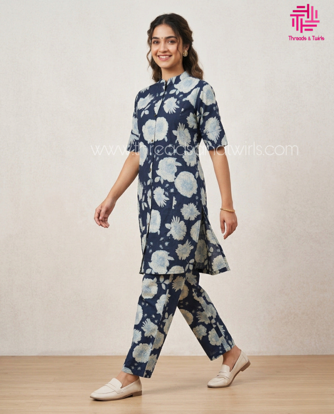 Floral Print Coords Set - Navy blue | Threads & Twirls