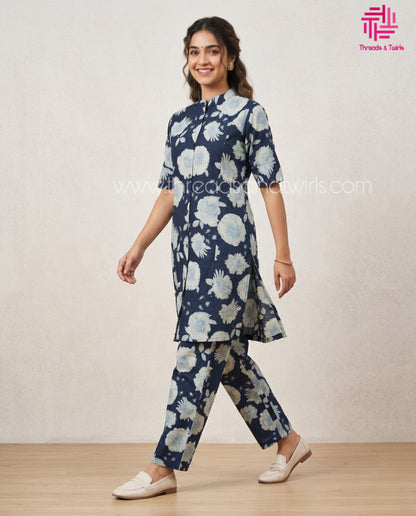 Floral Print Coords Set - Navy blue | Threads & Twirls