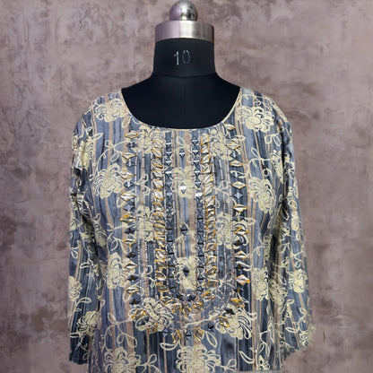 Elegant Grey & Gold Embroidered Salwar Suit with Dupatta – Threads & Twirls