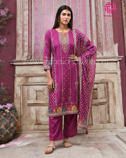 Purple Muslin Printed Salwar Suit with Matching Dupatta | Threads & Twirls