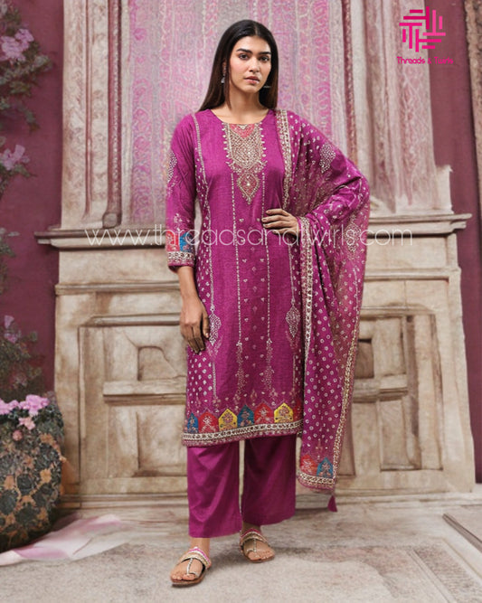 Purple Muslin Printed Salwar Suit with Matching Dupatta | Threads & Twirls
