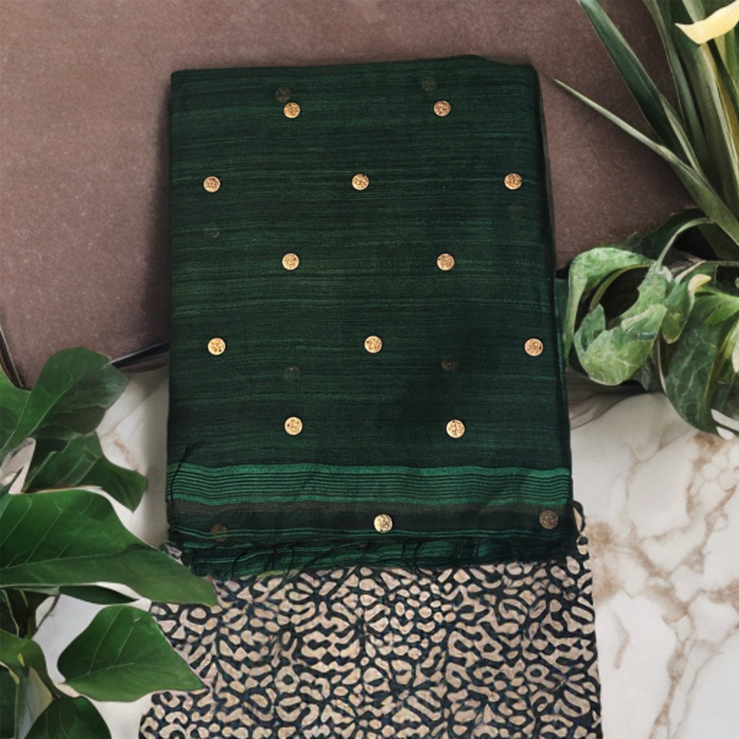 Emerald Green Matka Silk Saree with Muslin Silk Pallu | Mriksha Sarees
