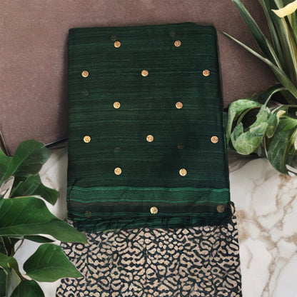 Emerald Green Matka Silk Saree with Muslin Silk Pallu | Mriksha Sarees