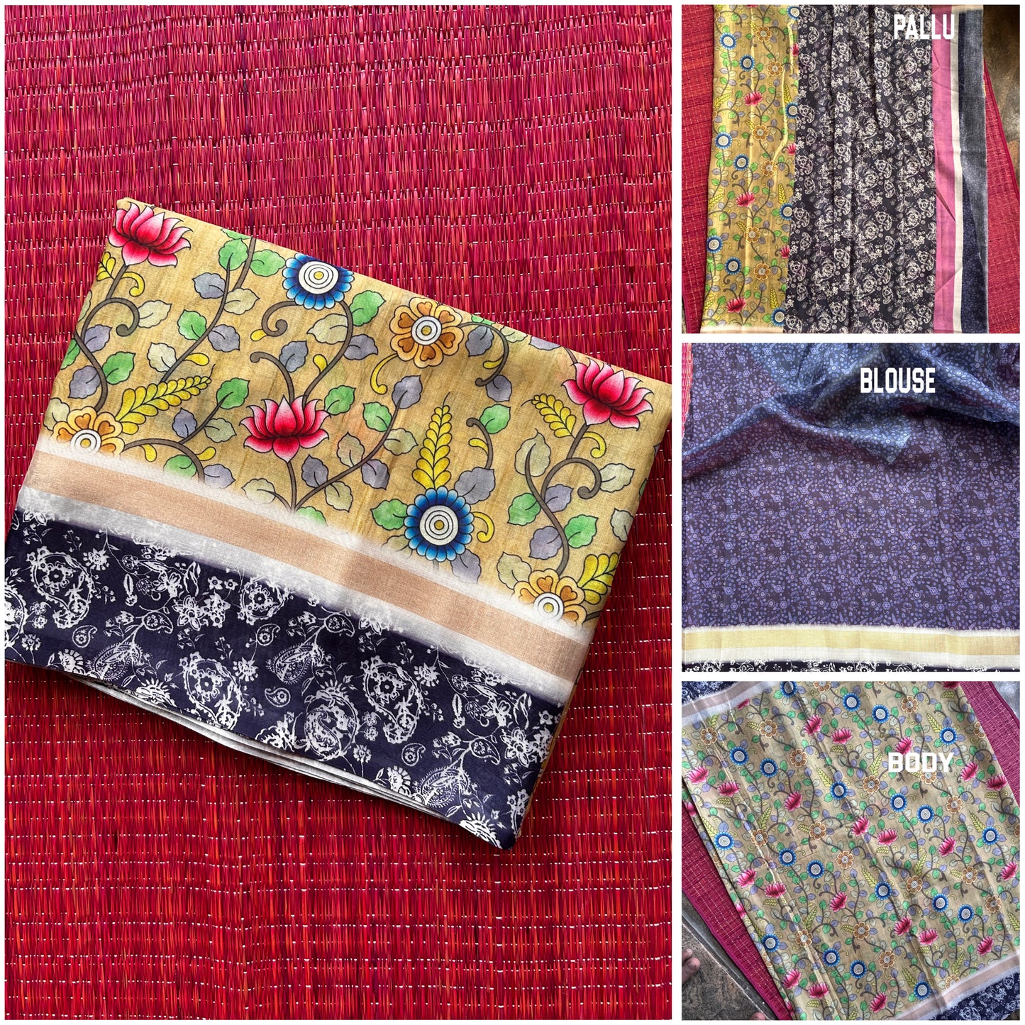 Mriksha Digital Printed Floral Saree with Contrast Blouse | Soft & Elegant | Threads & Twirls