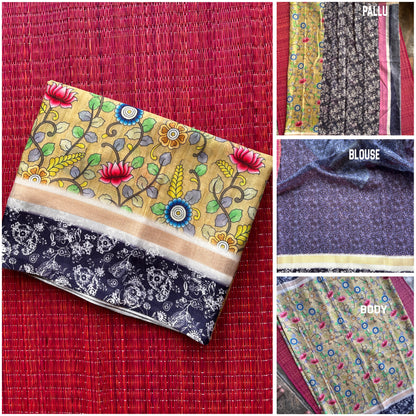 Mriksha Digital Printed Floral Saree with Contrast Blouse | Soft & Elegant | Threads & Twirls