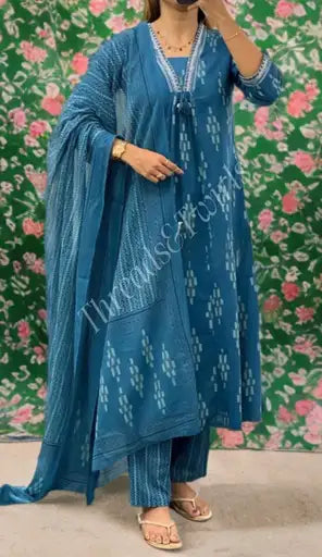 Agalya - Cotton Salwar Suit - Blue | Threads & Twirls