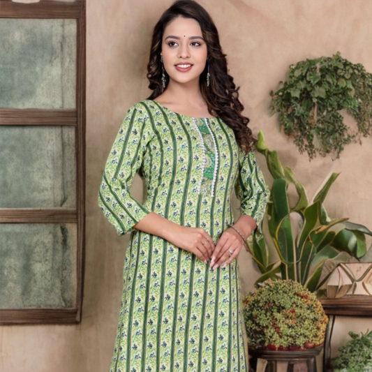 Straight cut kurta - Green | Threads & Twirls