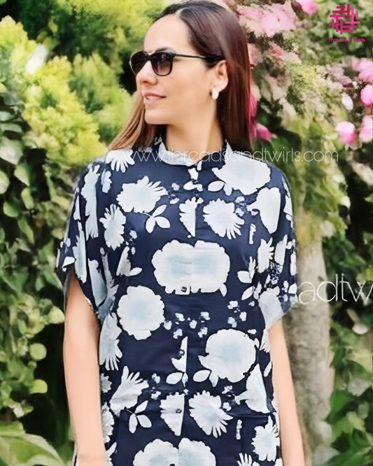 Floral Print Coords Set - Navy blue | Threads & Twirls