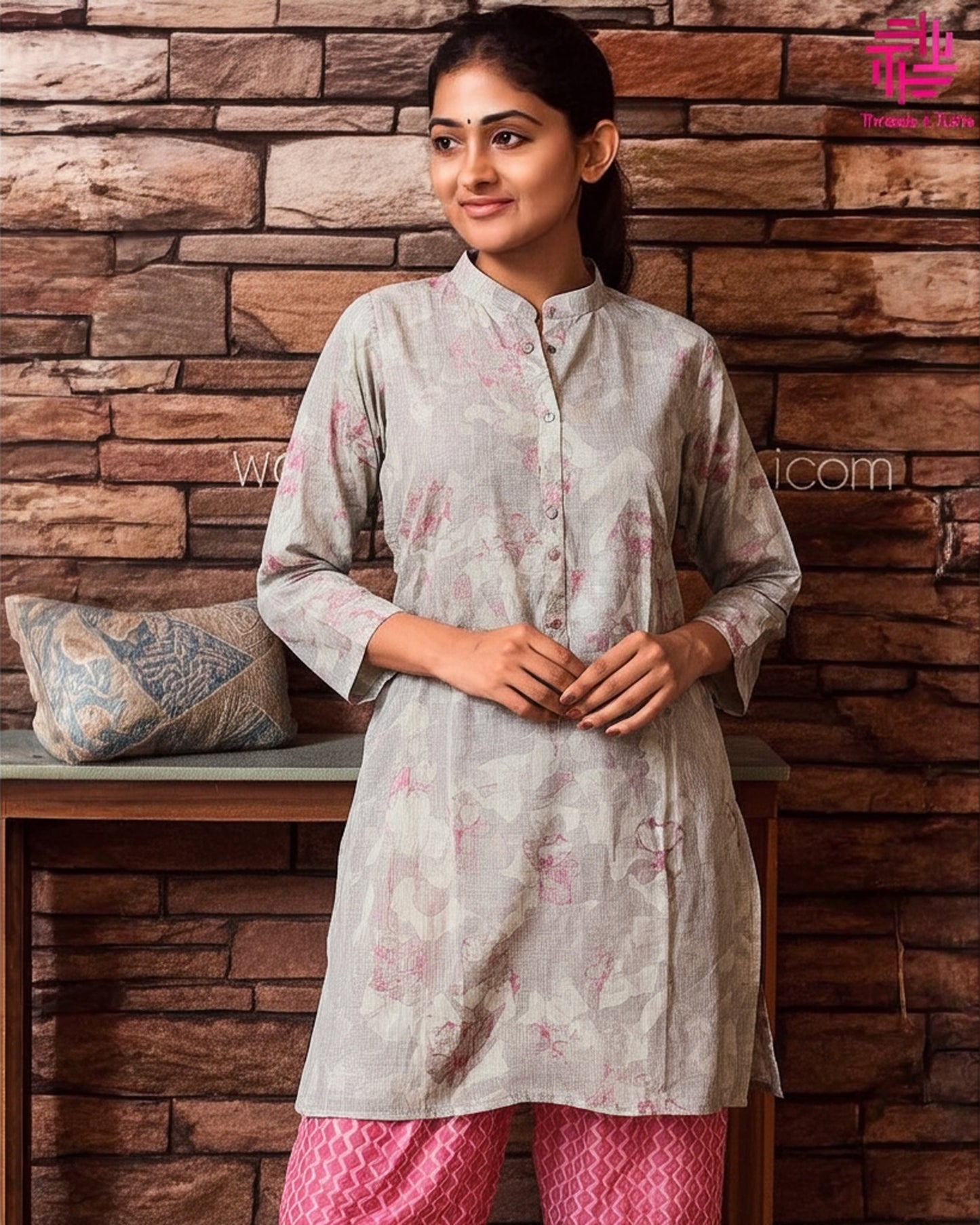 Grey Floral Printed Coord Set – Soft Cotton Casual Wear for Women