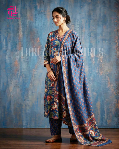 Floral V-Neck Cotton Salwar Suit with Printed Dupatta – Daily Wear
