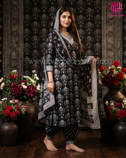 Riya - Afghani Suit Set - Black | Threads & Twirls