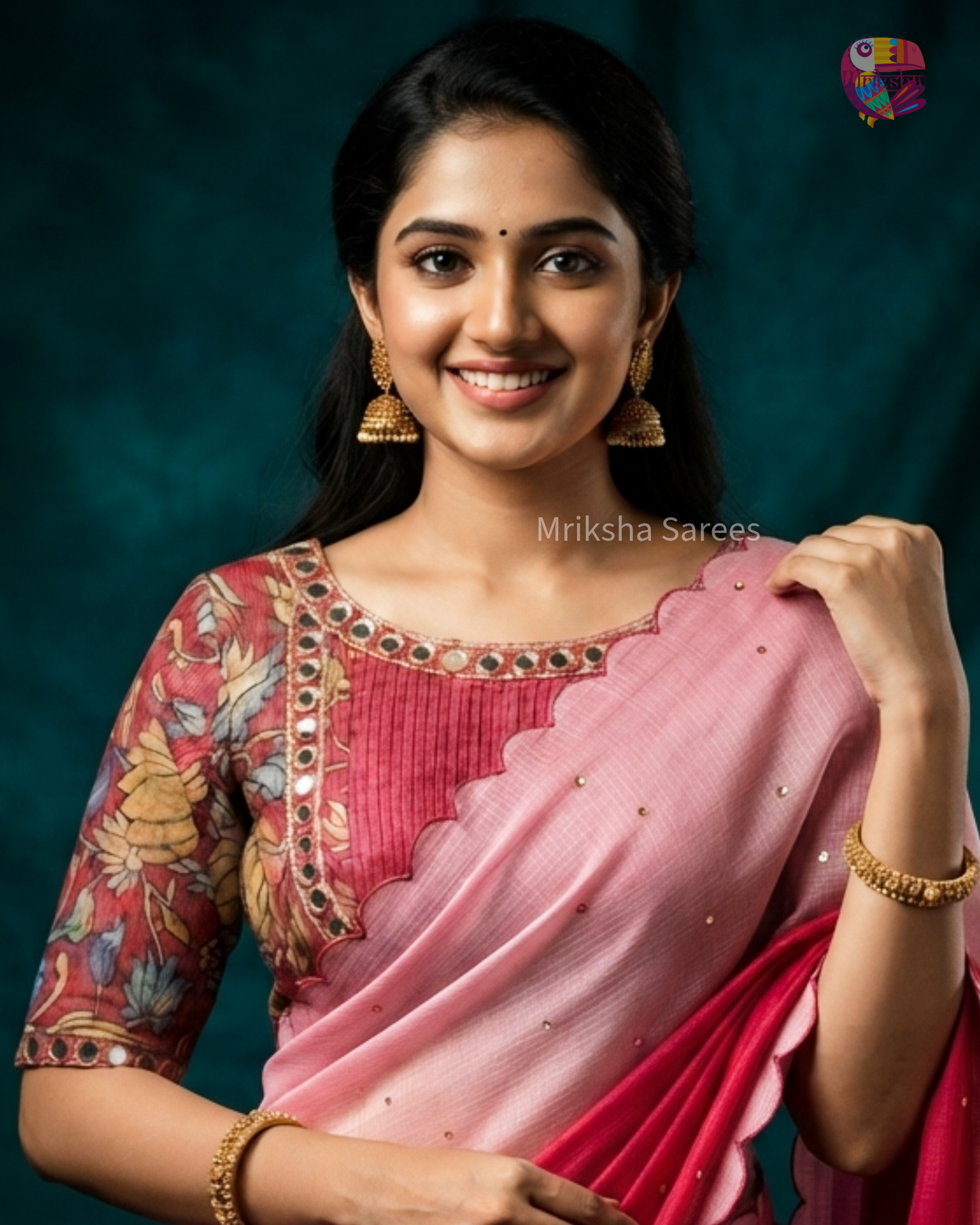 Kota Doria Ombre Saree with Mirror Work & Floral Printed Blouse – Mriksha Sarees