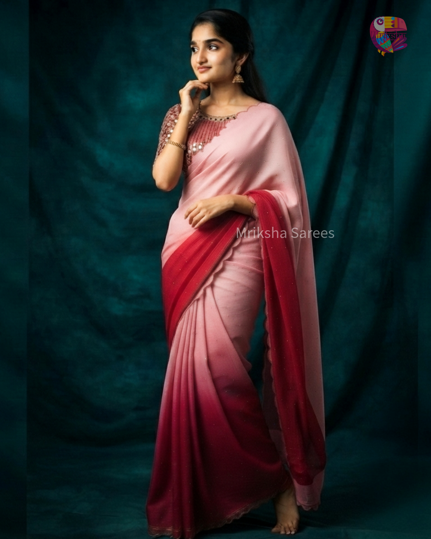 Kota Doria Ombre Saree with Mirror Work & Floral Printed Blouse – Mriksha Sarees