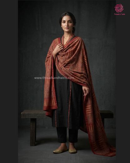 Black & Red Cotton Salwar Suit with Mirror Work – Threads & Twirls