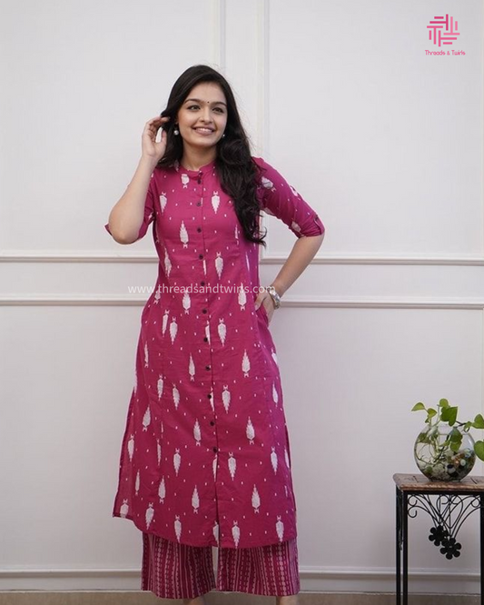 Ayesha - Printed Kurta Pant Set - Pink | Threads & Twirls