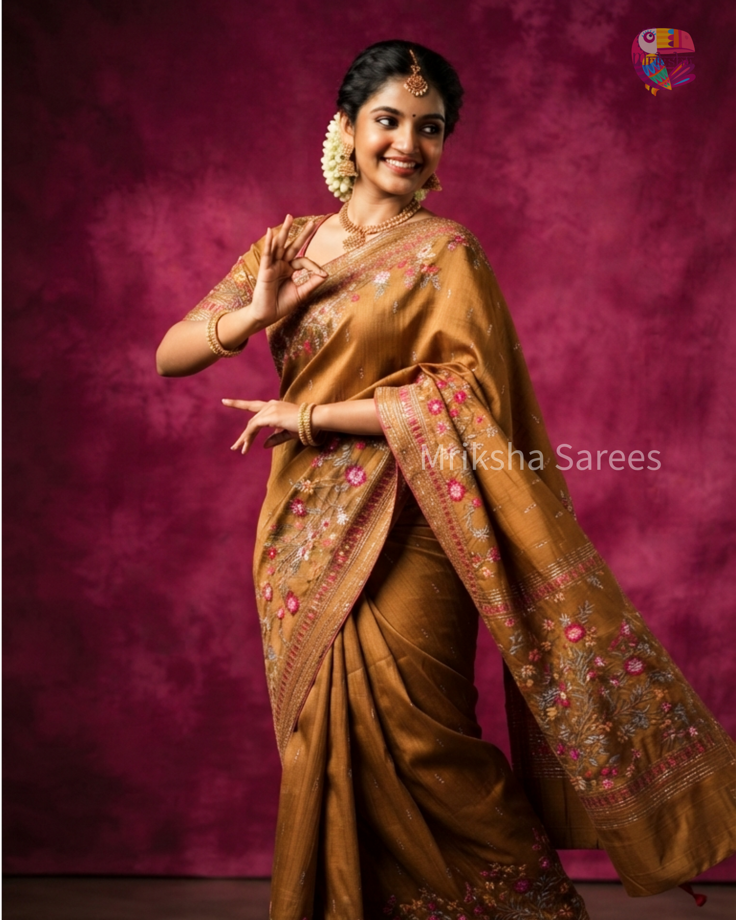 Mustard Brown Raw Silk Saree | Mriksha sarees