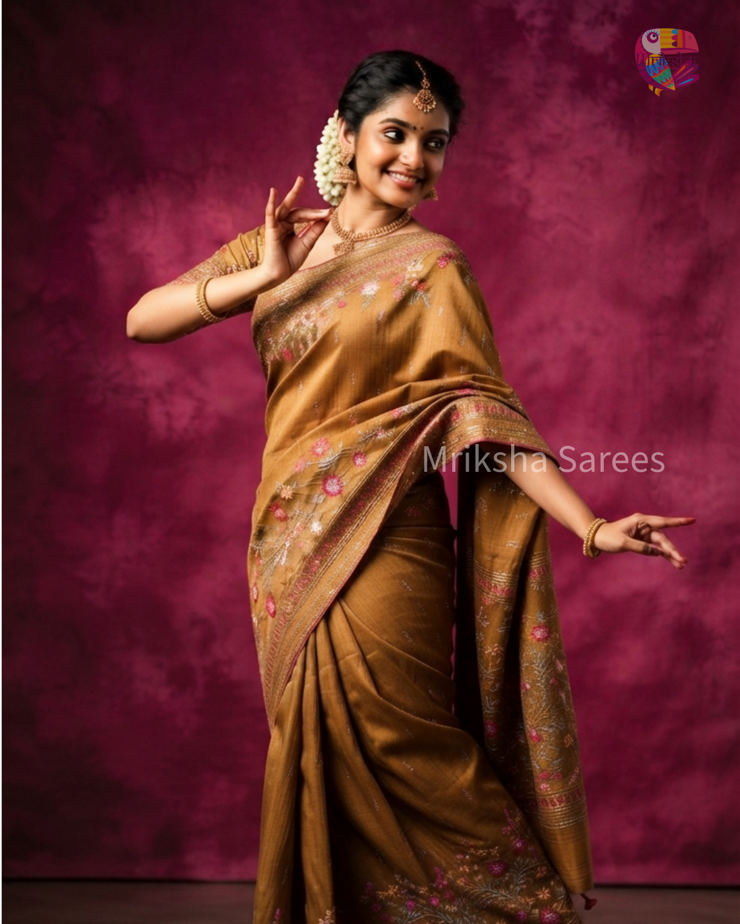 Mustard Brown Raw Silk Saree | Mriksha sarees