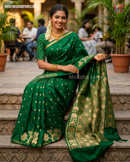 Banarasi Zari Embroidery Soft Silk Saree – Floral & Bird Motif Collection (Green, Red, Teal Variants)