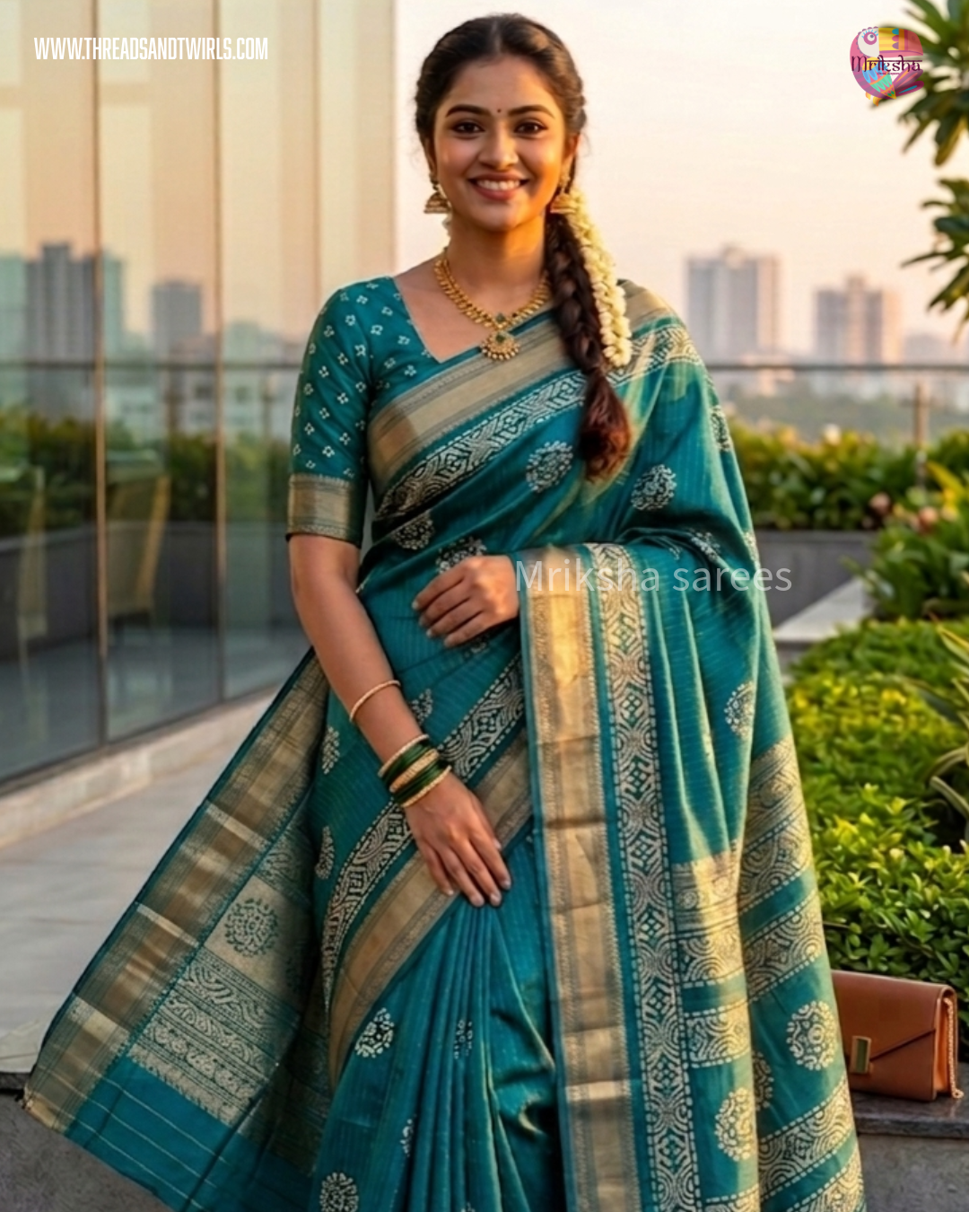 Batik Printed Saree with Kantha Work, Sequins & Zari Border | Mriksha Sarees