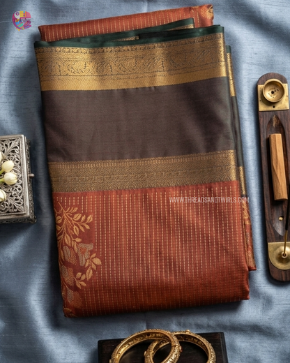 Kancheepuram Semi Silk Saree with Vaira Oosi Pattern & Floral Motifs | Sparkling Silver, Lotus Biscoff Brown & Mulberry Pink | Mriksha Sarees