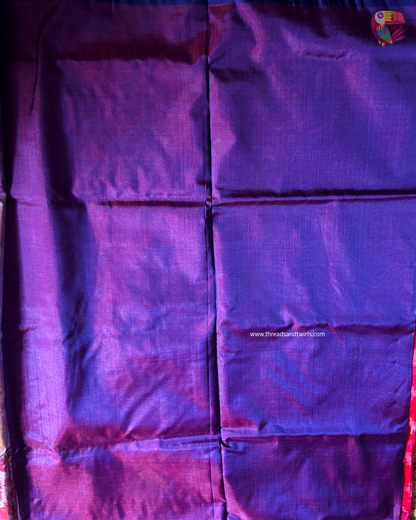 Rani Pink Silk Cotton Ikat Saree with Purple Zari Border & Geometric Motifs | Mriksha Sarees