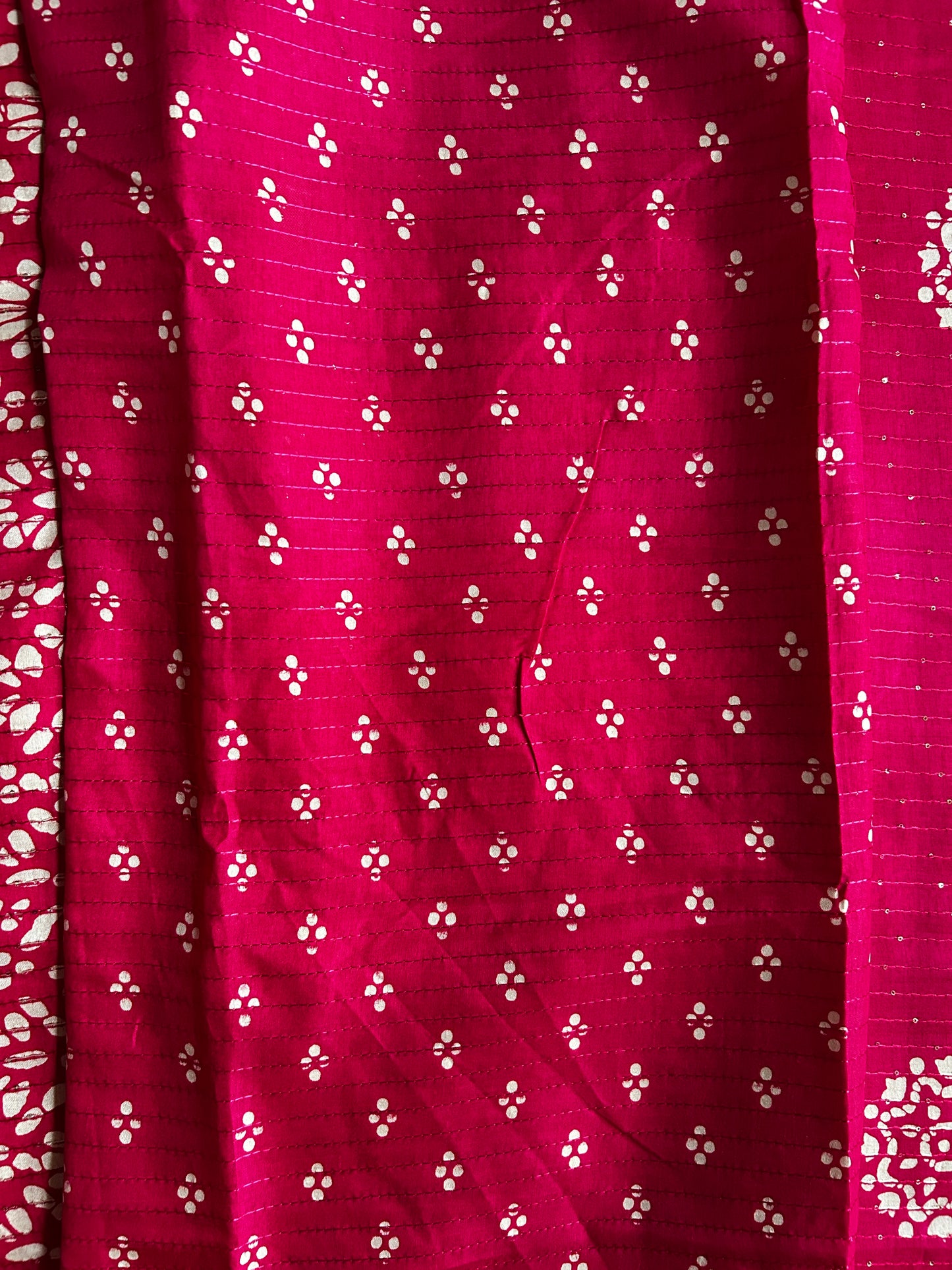 Batik Printed Saree with Kantha Work, Sequins & Zari Border | Mriksha Sarees