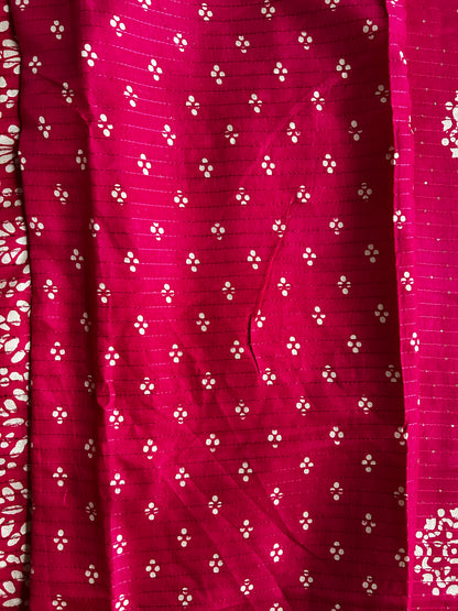 Batik Printed Saree with Kantha Work, Sequins & Zari Border | Mriksha Sarees