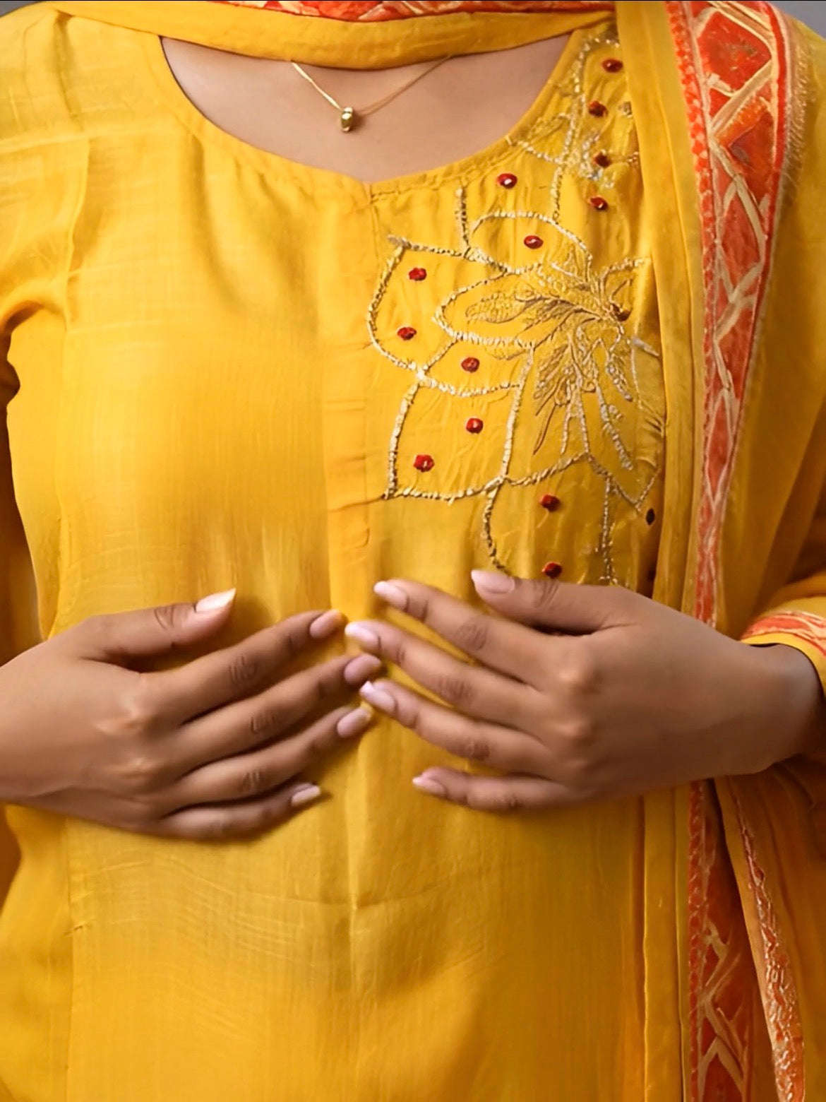 Yellow Muslin Salwar Suit with Printed Dupatta | Threads & Twirls