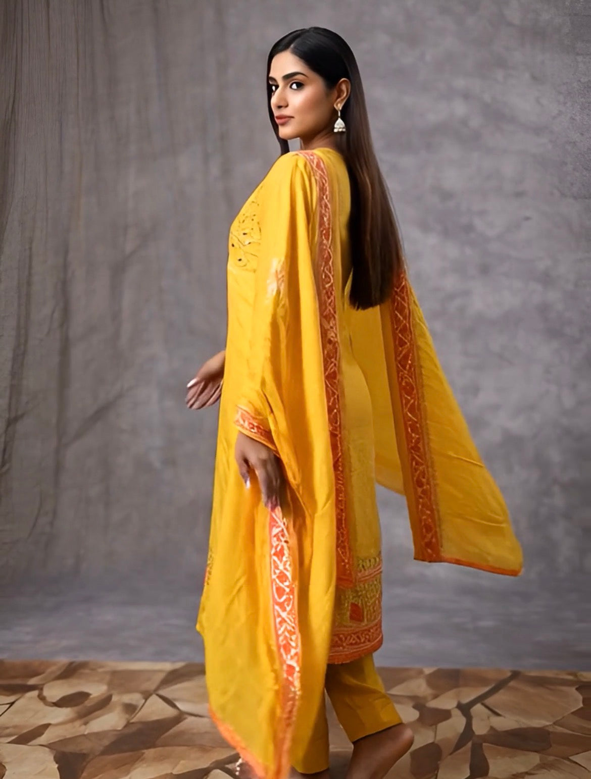 Yellow Muslin Salwar Suit with Printed Dupatta | Threads & Twirls