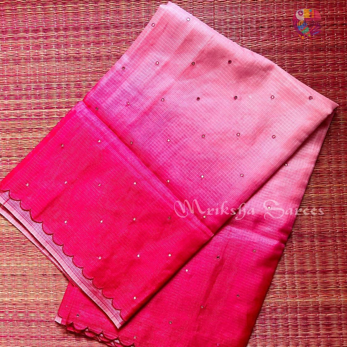 Kota Doria Ombre Saree with Mirror Work & Floral Printed Blouse – Mriksha Sarees