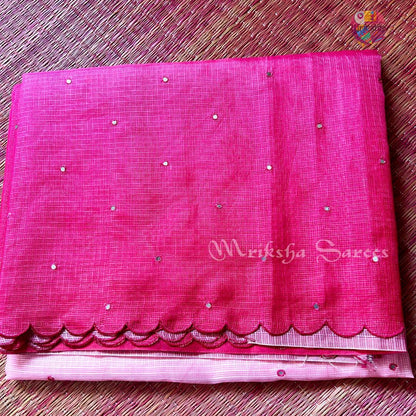 Kota Doria Ombre Saree with Mirror Work & Floral Printed Blouse – Mriksha Sarees