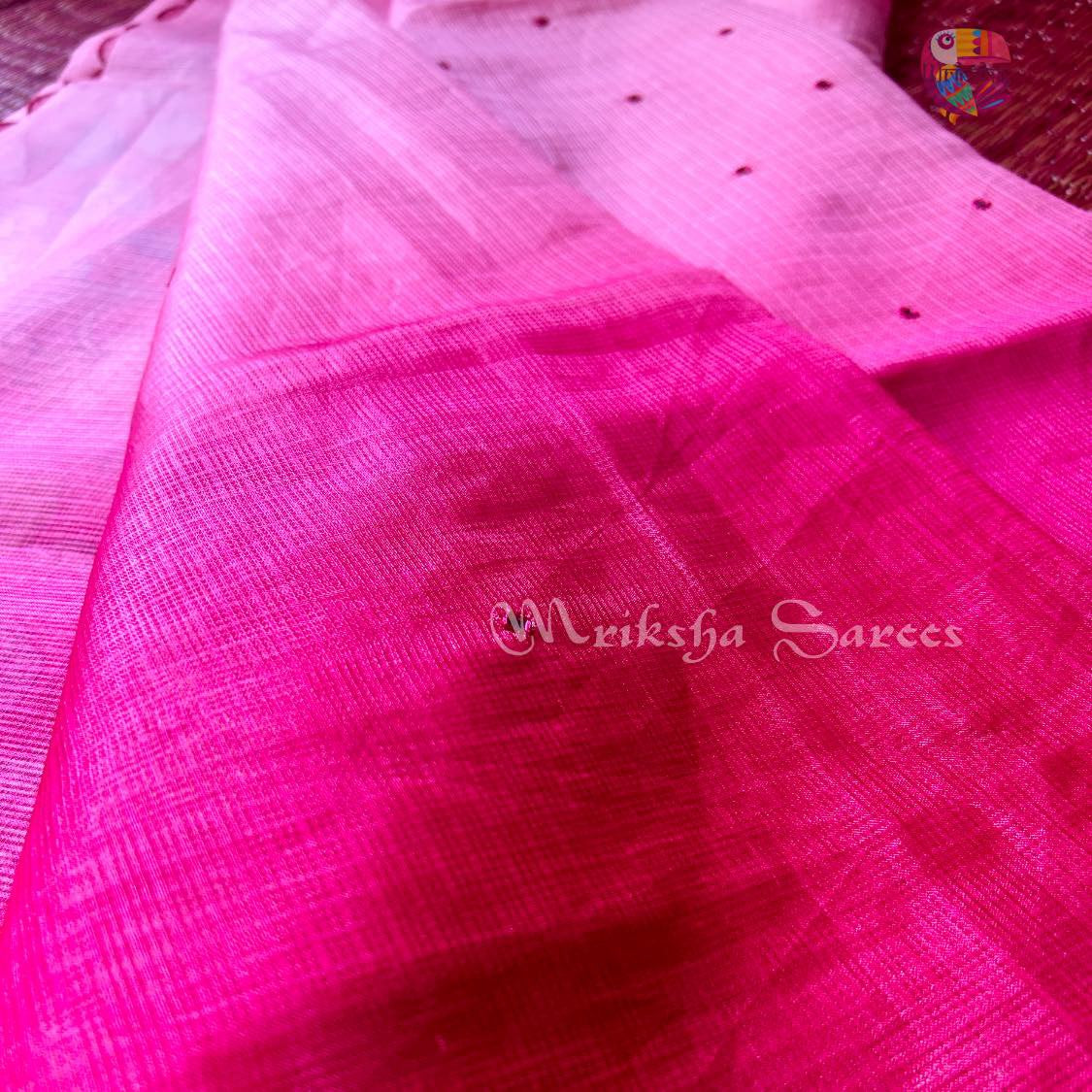 Kota Doria Ombre Saree with Mirror Work & Floral Printed Blouse – Mriksha Sarees